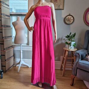 Juicy Couture 2000s Maxi Dress Strapless Pink Ruffle Hem Belt Shirring Size XS